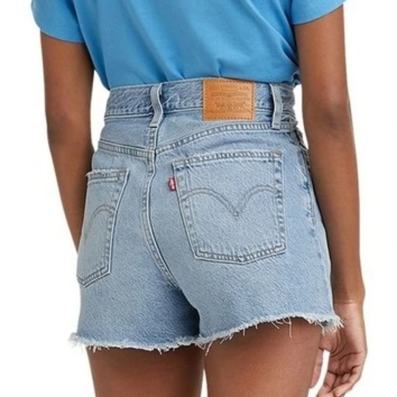 Levi's Ribcage Short Frost Blue Denim Shorts - Picture 2 of 12